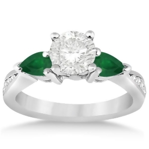Diamond and Pear Green Emerald Engagement Ring 18k White Gold 0.61ct - All