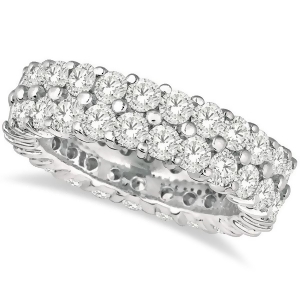 Two-row Wide Band Diamond Eternity Ring 18k White Gold 4.50ct - All