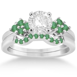 Green Emerald Engagement Ring and Wedding Band in Platinum 0.40ct - All