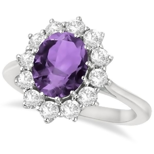 Oval Amethyst and Diamond Accented Ring in 14k White Gold 3.60ctw - All