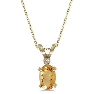 Oval Citrine and Diamond Solitaire Pendant in 14K Yellow Gold 0.45ct - All