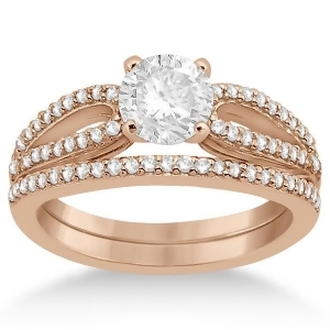 Cathedral Split Shank Diamond Ring and Band Set 14K Rose Gold 0.35ct - All