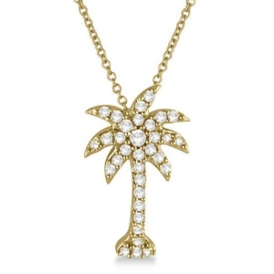 Palm Tree Shaped Diamond Pendant Necklace 14k Yellow Gold 1/4ct - All