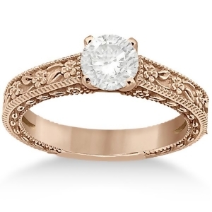 Carved Flower Solitaire Engagement Ring Setting in 14K Rose Gold - All