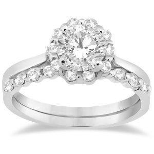Floral Diamond Halo Engagement Bridal Set Platinum 0.40ct - All
