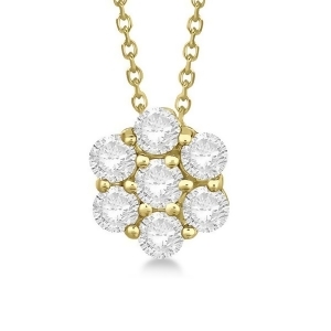 Cluster Diamond Flower Pendant Necklace 14K Yellow Gold 0.50ct - All
