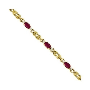 Oval Ruby and Diamond Love Knot Bracelet 14k Yellow Gold 2.05ctw - All