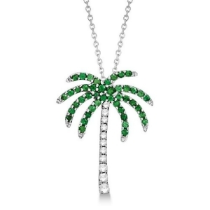 Tsavorite and Diamond Palm Tree Necklace 14k White Gold 0.30ct - All