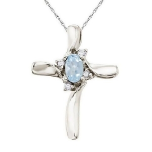 Aquamarine and Diamond Cross Necklace Pendant 14k White Gold - All