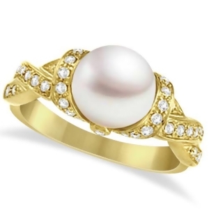 Freshwater Cultured Pearl and Diamond Ring 14k Yellow Gold .25ctw 8mm - All