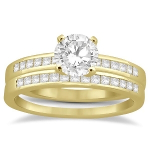 Channel Princess Cut Diamond Bridal Ring Set 18k Yellow Gold 0.35ct - All