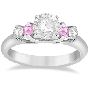 Five Stone Diamond and Pink Sapphire Engagement Ring 14k White Gold 0.50ct - All