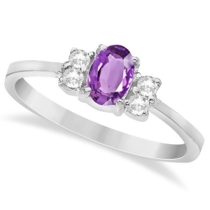 Solitaire Oval Purple Amethyst and Diamond Ring 14K White Gold 0.72ct - All