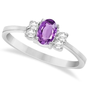 Solitaire Oval Purple Amethyst and Diamond Ring 14K White Gold 0.72ct - All