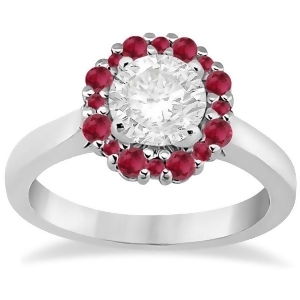 Prong Set Floral Halo Ruby Engagement Ring 18k White Gold 0.68ct - All