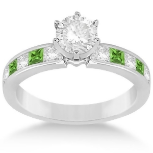 Channel Peridot and Diamond Engagement Ring 14k White Gold 0.60ct - All