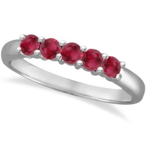 Five Stone Ruby Ring Anniversary Band 14k White Gold 0.60ctw - All
