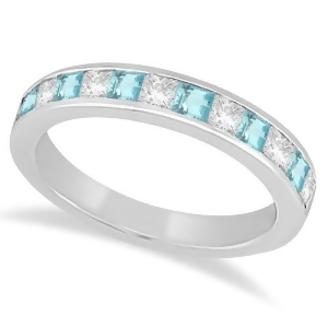 Channel Aquamarine and Diamond Wedding Ring 18k White Gold 0.70ct - All