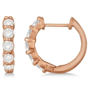 Hinged Hoop Diamond Huggie Style Earrings in 14k Rose Gold 1.00ct - All
