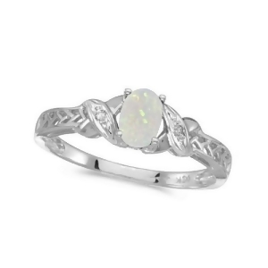 Opal and Diamond Antique Style Ring in 14K White Gold 0.55ct - All