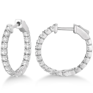 Fancy Small Round Diamond Hoop Earrings 14k White Gold 1.00ct - All