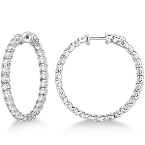 Fancy Medium Round Diamond Hoop Earrings 14k White Gold 5.25ct - All