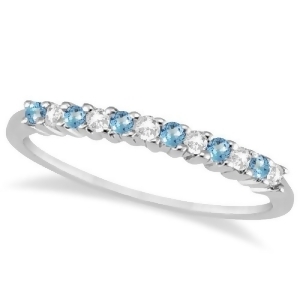 Petite Diamond and Blue Topaz Wedding Band 18k White Gold 0.20ct - All