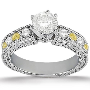 White and Yellow Diamond Vintage Engagement Ring 14k White Gold 0.70ct - All