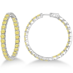 Fancy Yellow Canary Diamond Hoop Earrings 14k White Gold 10.00ct - All