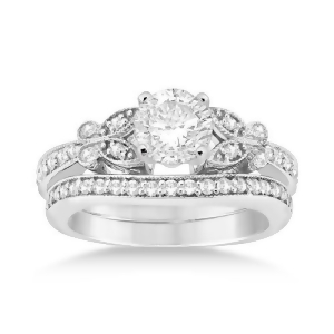 Butterfly Engagement Ring and Wedding Band Bridal Set Platinum 0.42ct - All