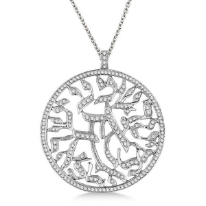 Shema Israel Jewish Diamond Pendant Necklace 14k White Gold 1.55ct - All
