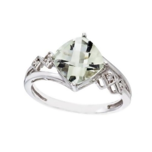 Cushion Cut Green Amethyst and Diamond Cocktail Ring 14k White Gold 8mm - All