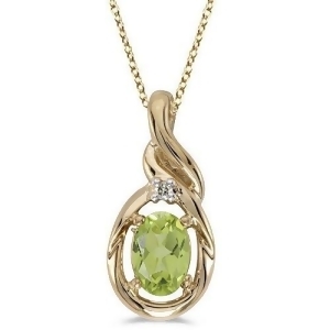 Oval Peridot and Diamond Pendant Necklace 14k Yellow Gold 0.55ctw - All
