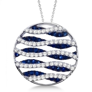 Circle Blue Sapphire and Diamond Pendant Necklace 14K White Gold 1.53ct - All