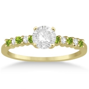 Petite Diamond and Peridot Engagement Ring 14k Yellow Gold 0.15ct - All