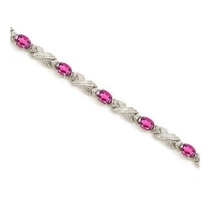 Pink Topaz and Diamond Xoxo Link Bracelet in 14k White Gold 6.65ct - All