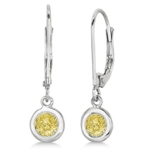 Leverback Dangling Drop Yellow Diamond Earrings 14k White Gold 0.50ct - All