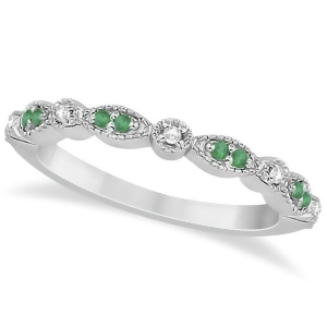 Petite Emerald and Diamond Marquise Wedding Band Palladium 0.21ct - All