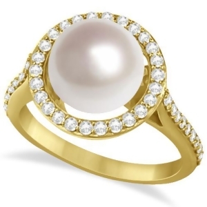 Freshwater Cultured Pearl and Diamond Halo Ring 14K Y. Gold 9.50-10mm - All
