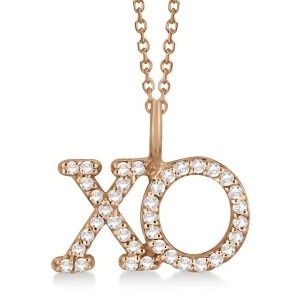 Diamond Xo Pendant Necklace Hugs and Kisses 14K Rose Gold 0.20ct - All