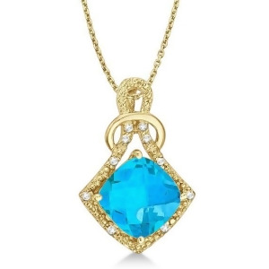 Blue Topaz and Diamond Swirl Pendant Necklace 14k Yellow Gold 4.05ct - All