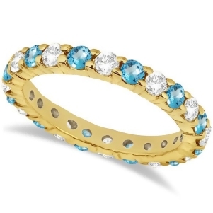 Eternity Diamond and Blue Topaz Ring Band 14k Yellow Gold 2.40ct - All