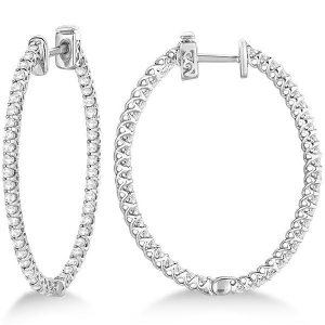Lucida Oval-Shaped Diamond Hoop Earrings 14k White Gold 2.00ct - All