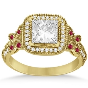 Butterfly Square Halo Ruby Engagement Ring 14k Yellow Gold 0.34ct - All