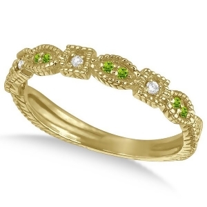 Vintage Stackable Diamond and Peridot Ring 14k Yellow Gold 0.15ct - All