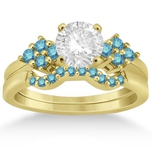 Blue Diamond Engagement Ring and Wedding Band 18k Yellow Gold 0.34ct - All