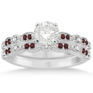 Marquise and Dot Garnet and Diamond Bridal Set 18k White Gold 0.49ct - All