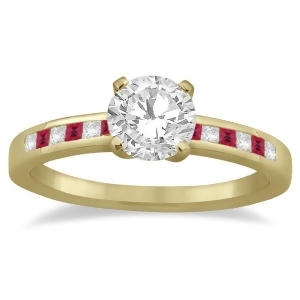 Princess Cut Diamond and Ruby Engagement Ring 18k Yellow Gold 0.20ct - All