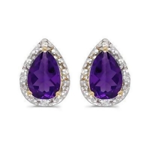 Pear Amethyst and Diamond Stud Earrings 14k Yellow Gold 1.30ct - All
