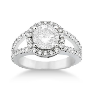 Split Shank Pave Halo Diamond Engagement Ring 14k White Gold 0.75ct - All